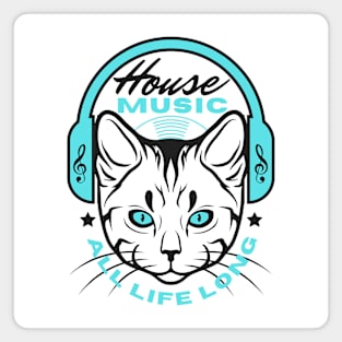 HOUSE MUSIC  - Headphone Cat (Blue/Black) Magnet